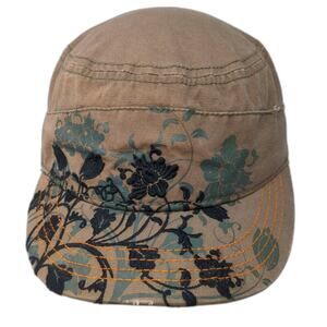 Scala Pronto Fitted Cadet Army Cap Brown One Size Floral Embroidered